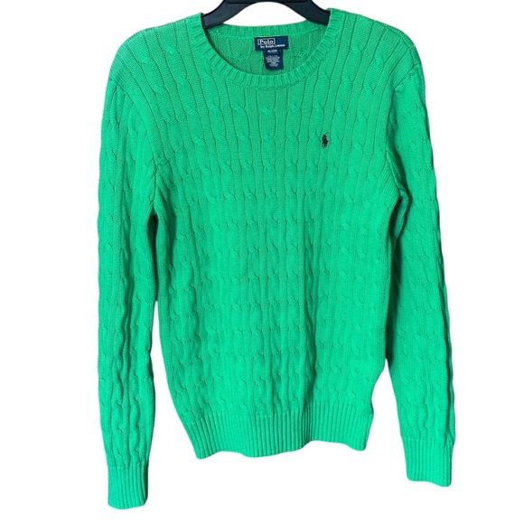 Polo Ralph Lauren Men’s XL Cable Knit Sweater Green 100% Cotton Crewneck - Picture 2 of 7